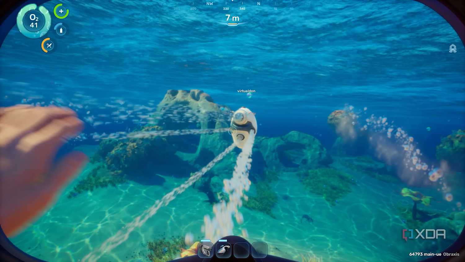 Subnautica 2 small submarine passing by.