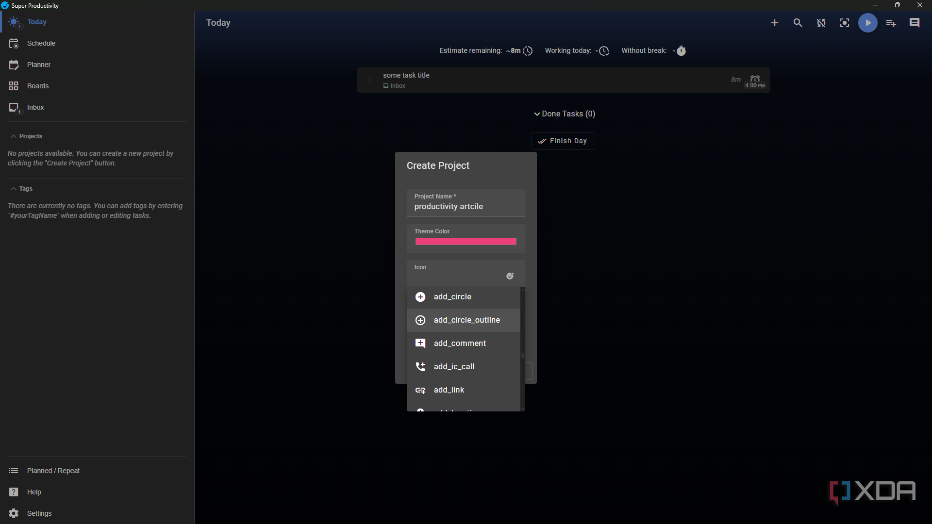 Super Productivity create project