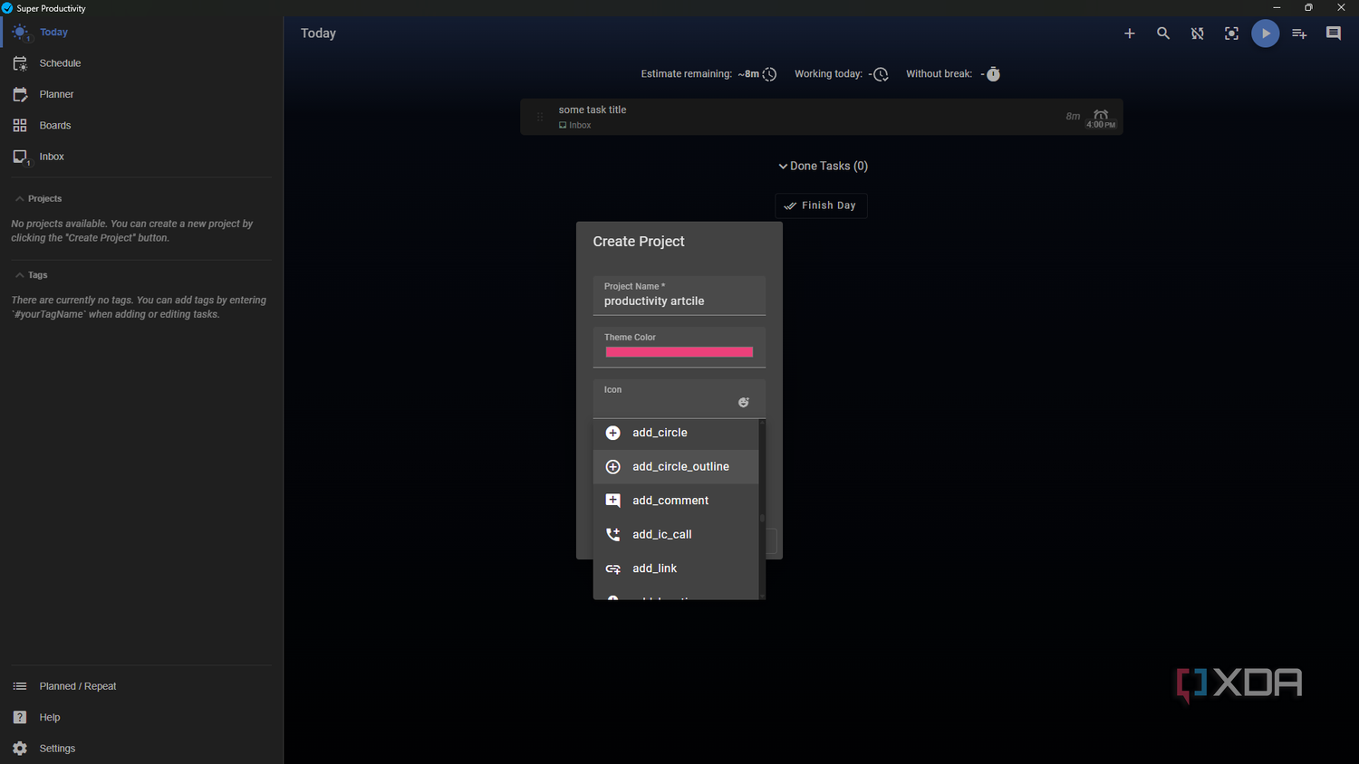 Super Productivity create project