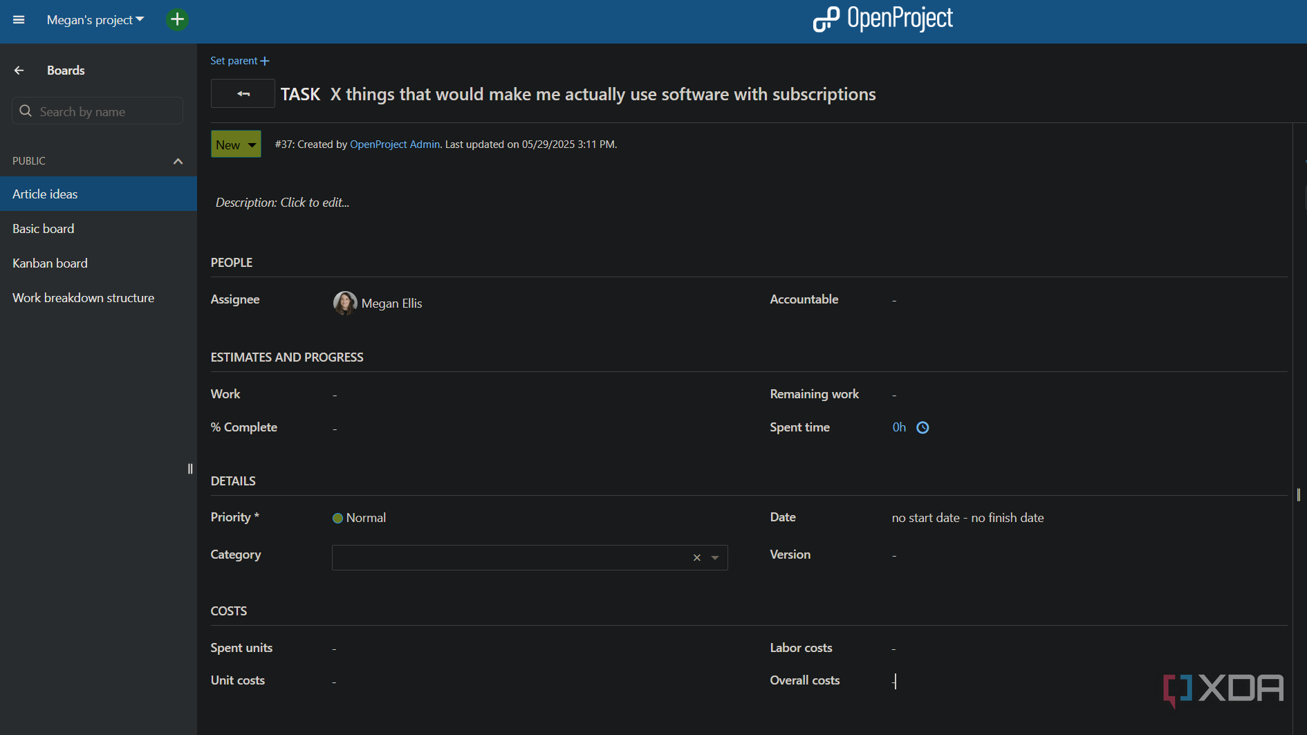 task details in openproject