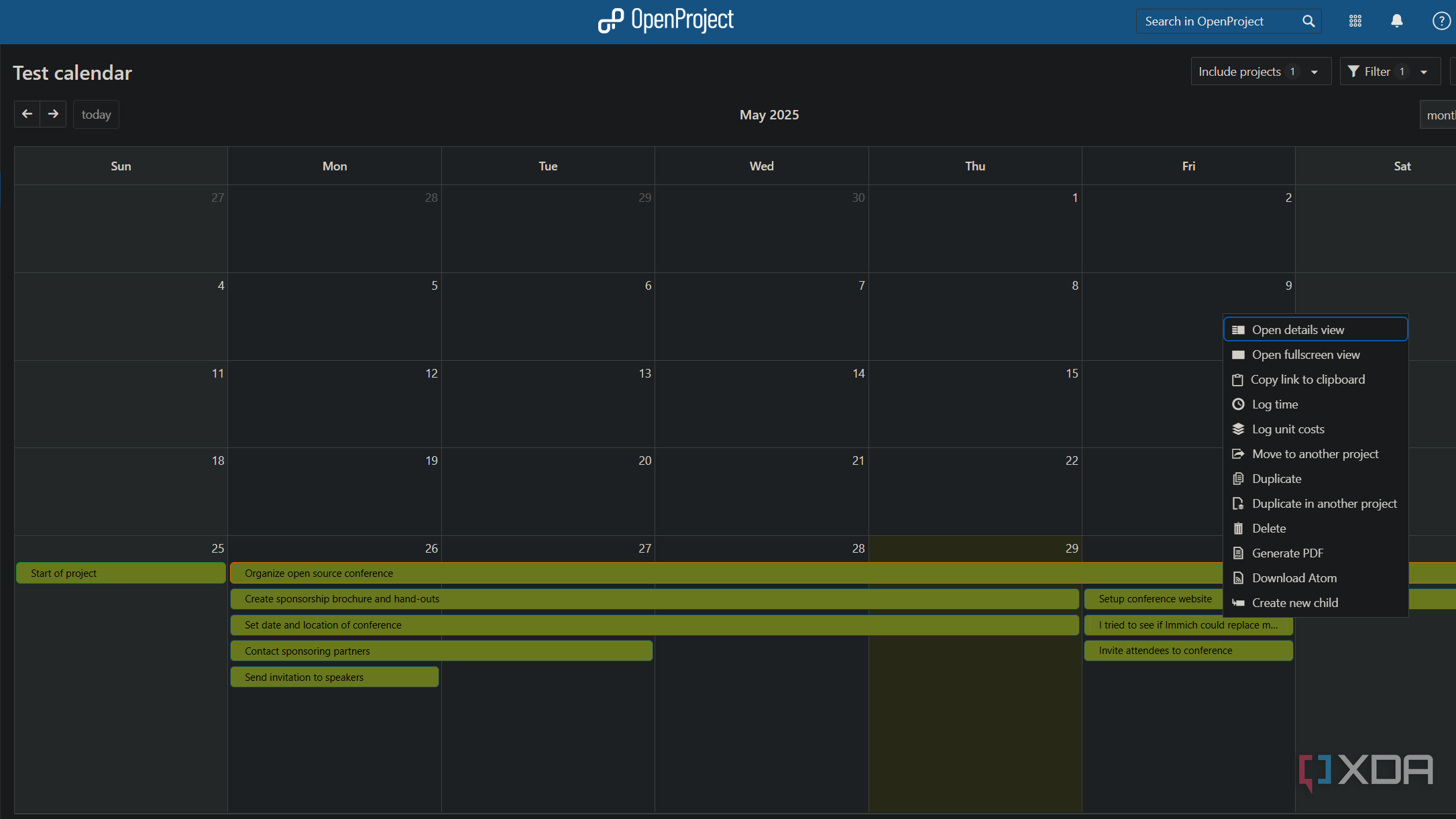 test calendar in openproject