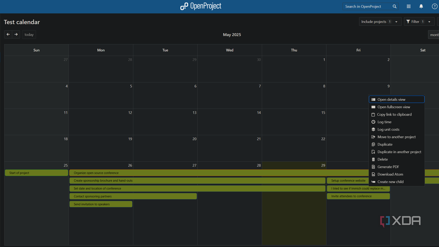 test calendar in openproject