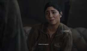 An image from the game The Last of Us Part II Remastered on PC, showing Dina crying while telling Ellie that she's pregnant.