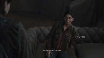 An image from the game The Last of Us Part II Remastered on PC, showing Dina crying and making a joke.