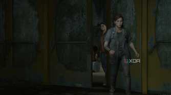 Ellie leaving the hideout while Dina closes the door behind her.