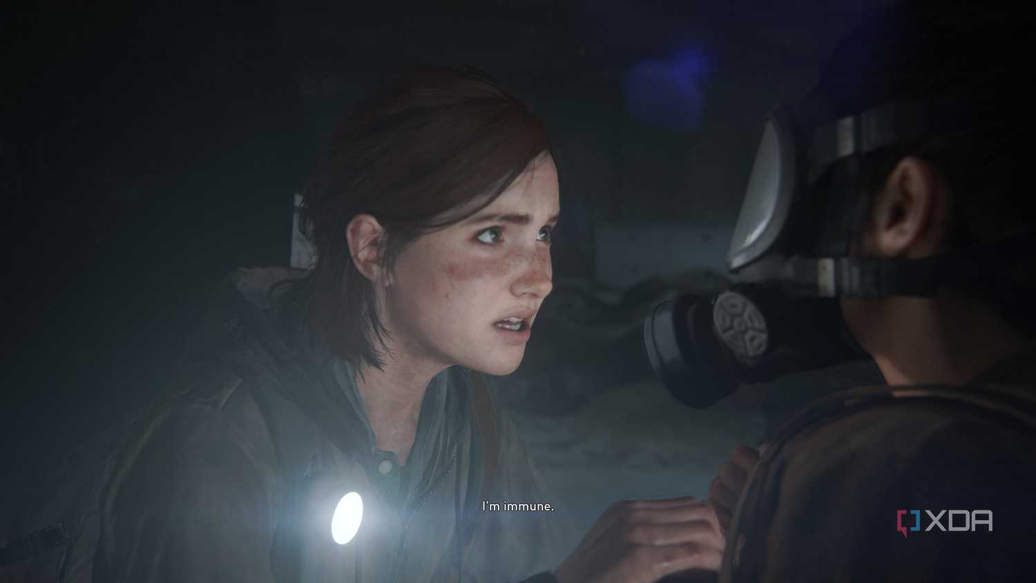Ellie staring at Dina and revealing that she's immune.