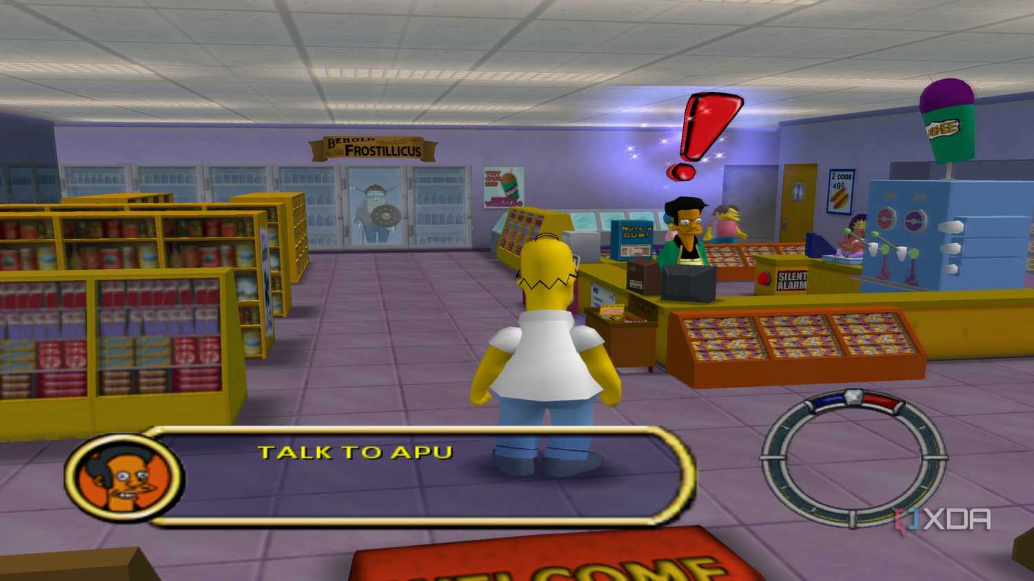 Homer entering the Kwik-E Mart in The Simpsons: Hit & Run.
