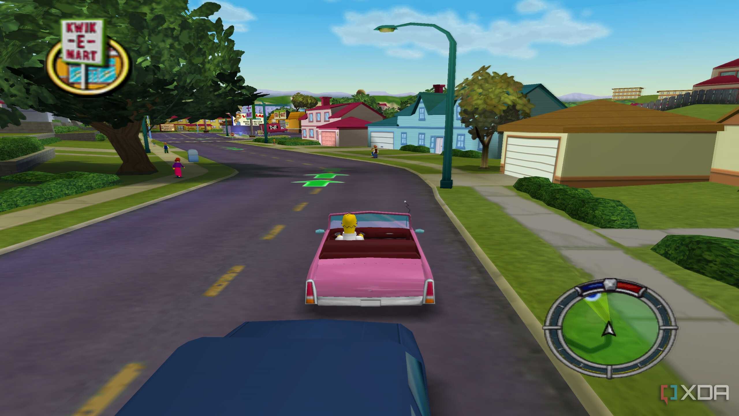 Homer driving his car in The Simpsons: Hit & Run.