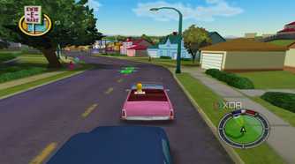 Homer driving his car in The Simpsons: Hit & Run.