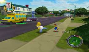 Homer Simpson kicking a kid in The Simpsons: Hit & Run.