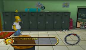 Homer Simpson standing in a school hallway in The Simpsons: Hit & Run.