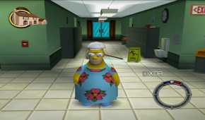 Homer wearing a flowery muumuu in The Simpsons: Hit & Run.