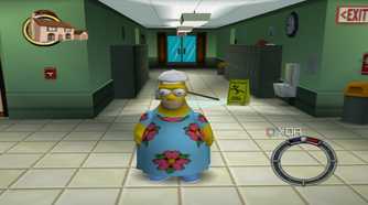 Homer wearing a flowery muumuu in The Simpsons: Hit & Run.