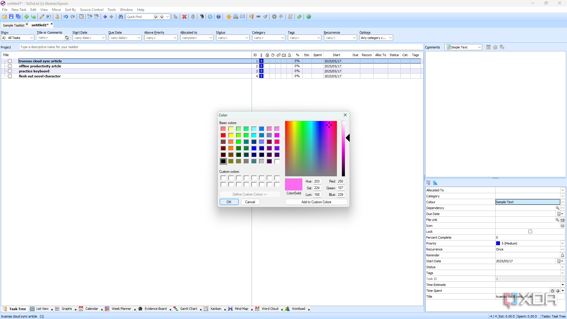 ToDoList set task color