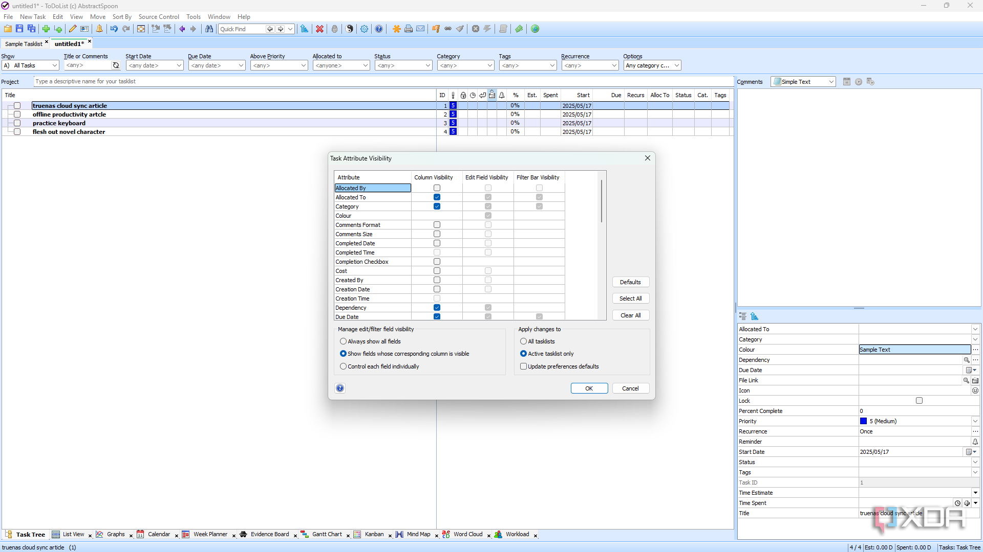 ToDoList task attribute visibility