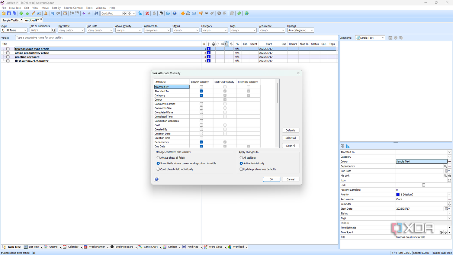 ToDoList task attribute visibility
