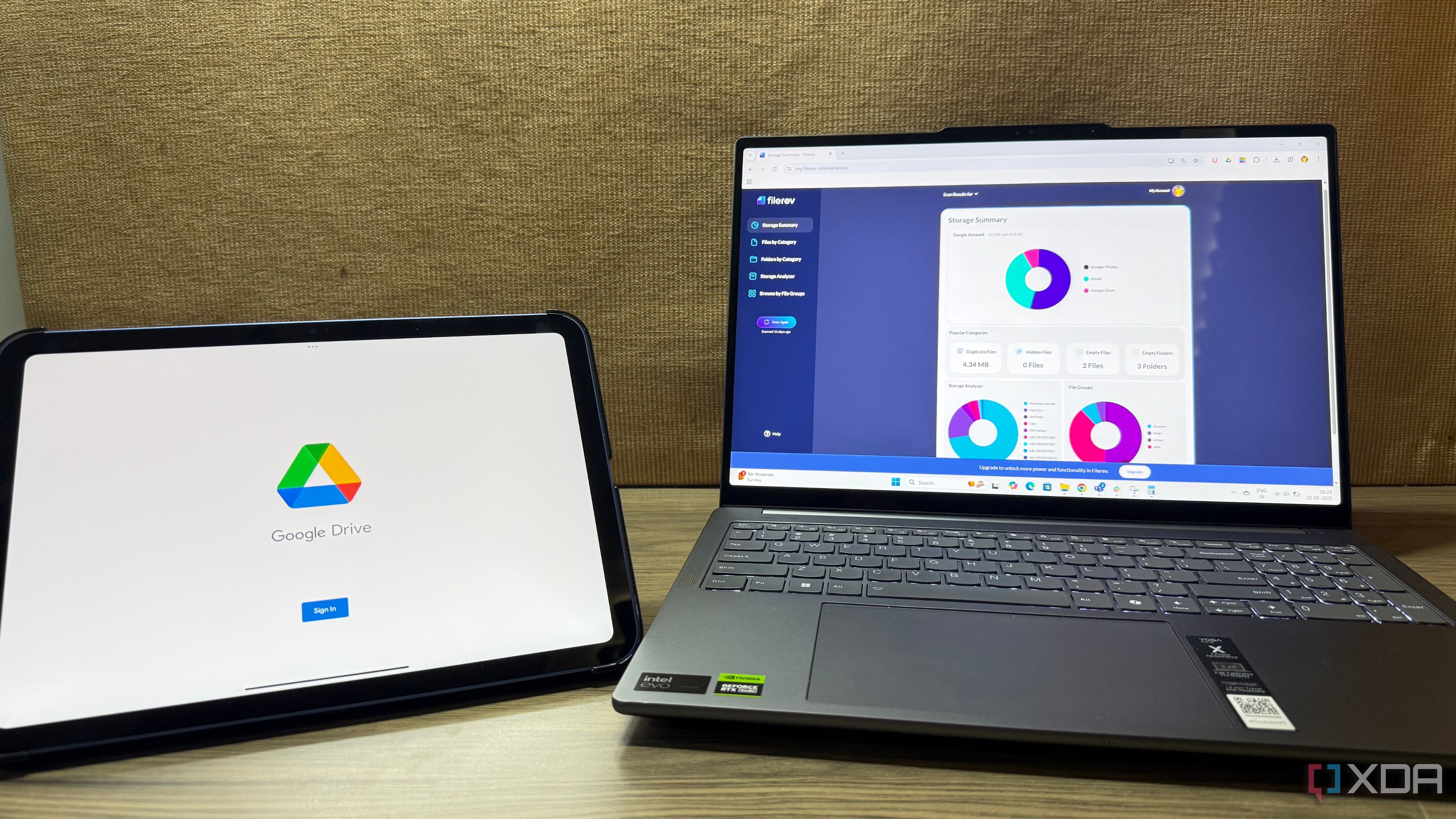 Laptop and iPad showing Google Drive and a tool that keeps drive organized