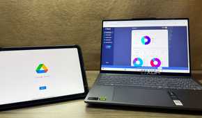 Laptop and iPad showing Google Drive and a tool that keeps drive organized