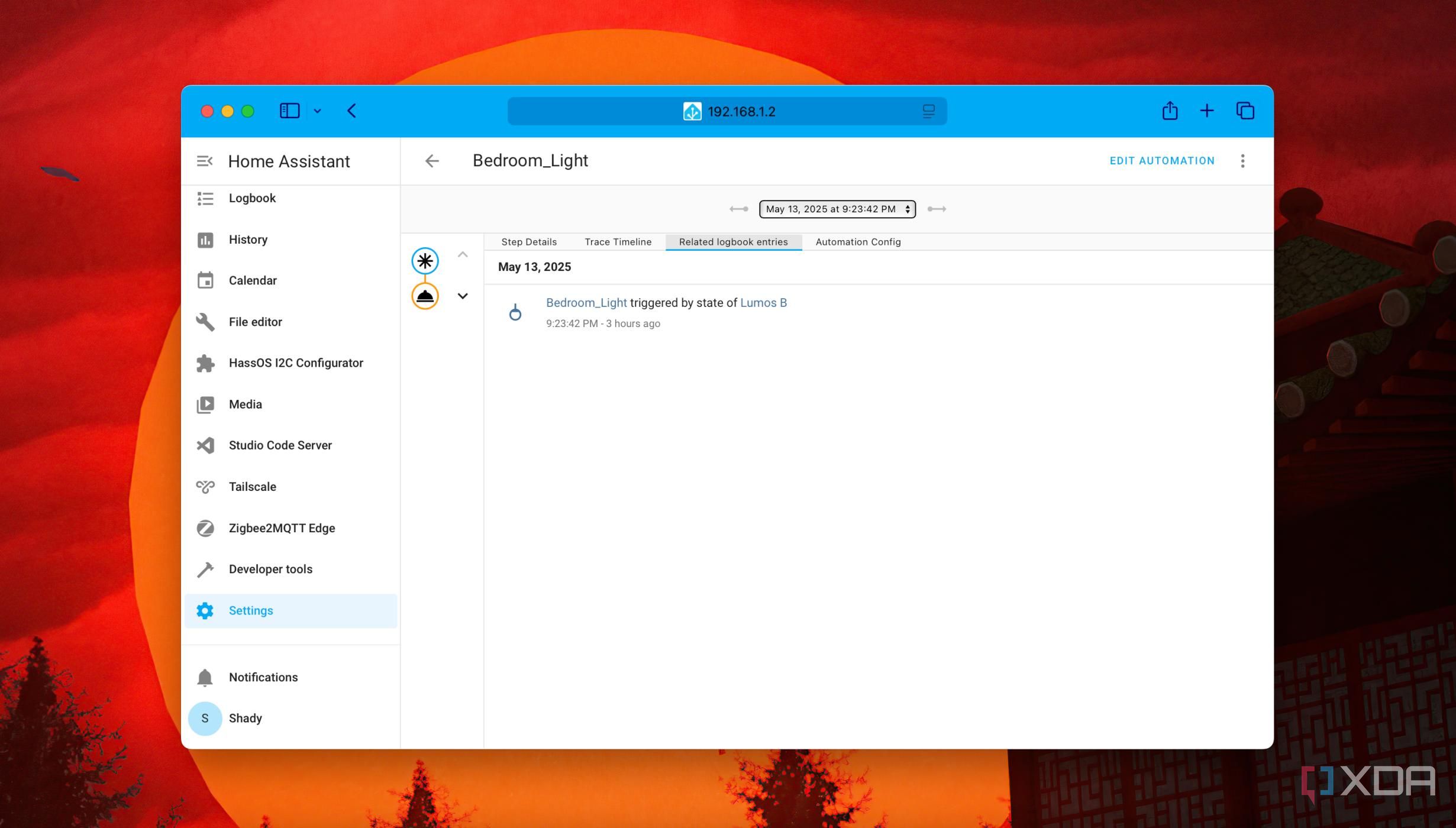 A screenshot of tracing logbook entries of an automation in Home Assistant