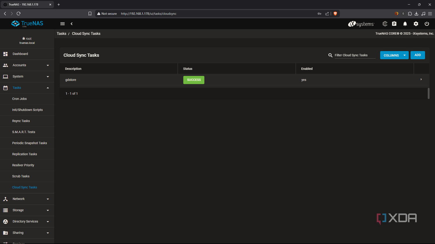 TrueNAS add cloud sync task