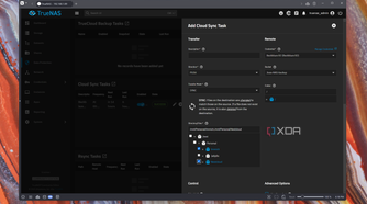 Screenshot of TrueNAS showing the creation process of a Cloud Sync task