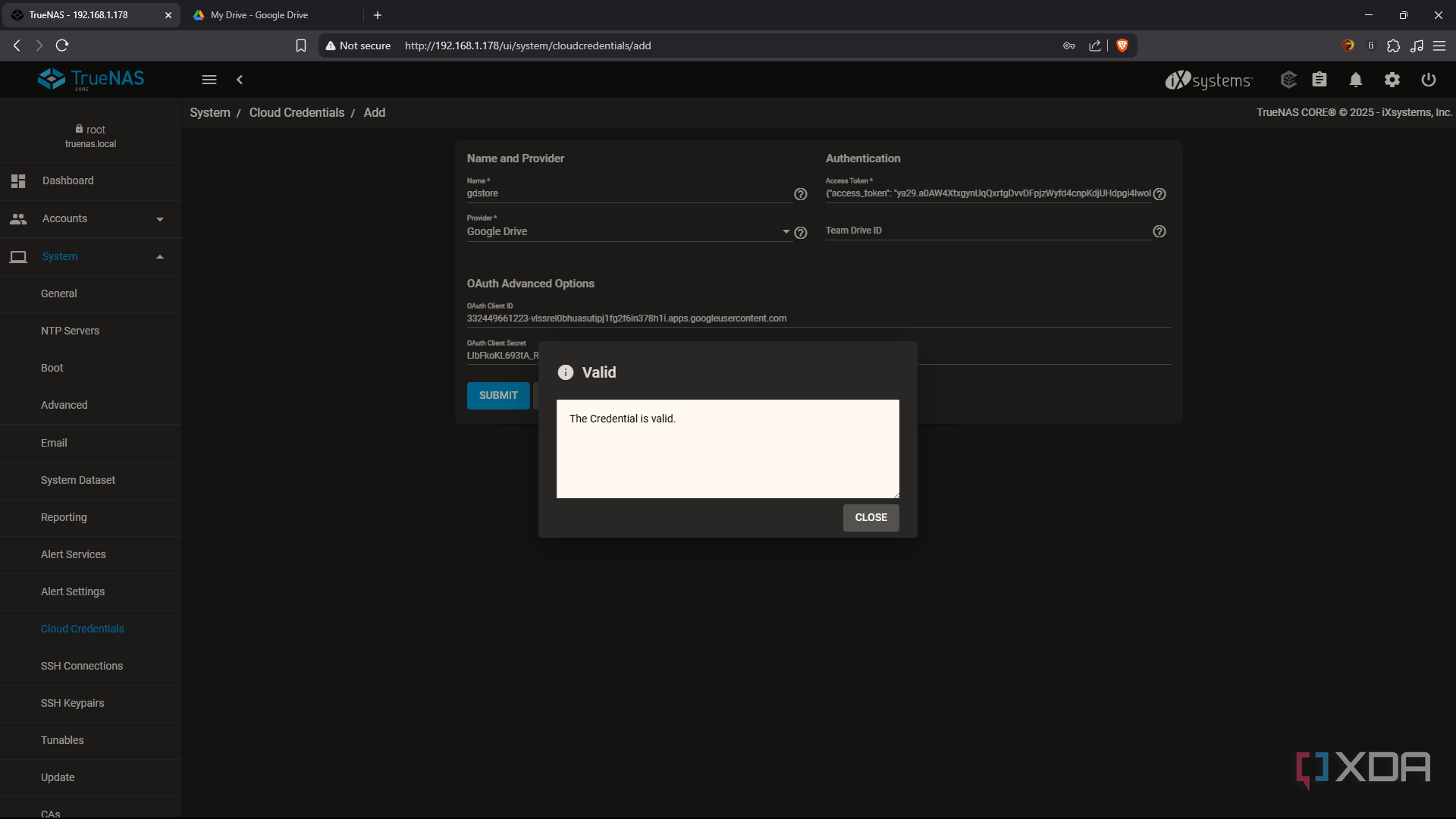 TrueNAS credential verification