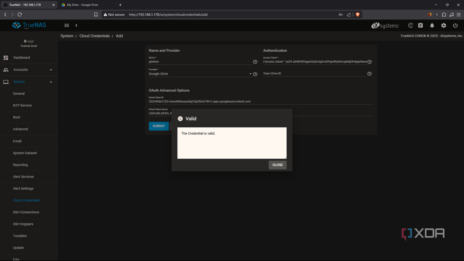 TrueNAS credential verification