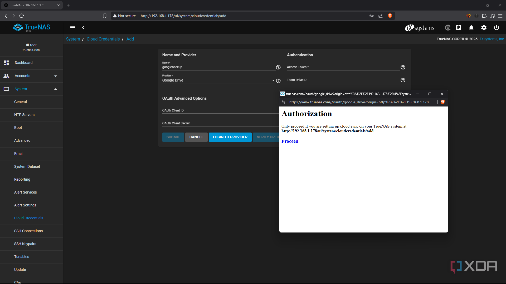 TrueNAS log in with Google account