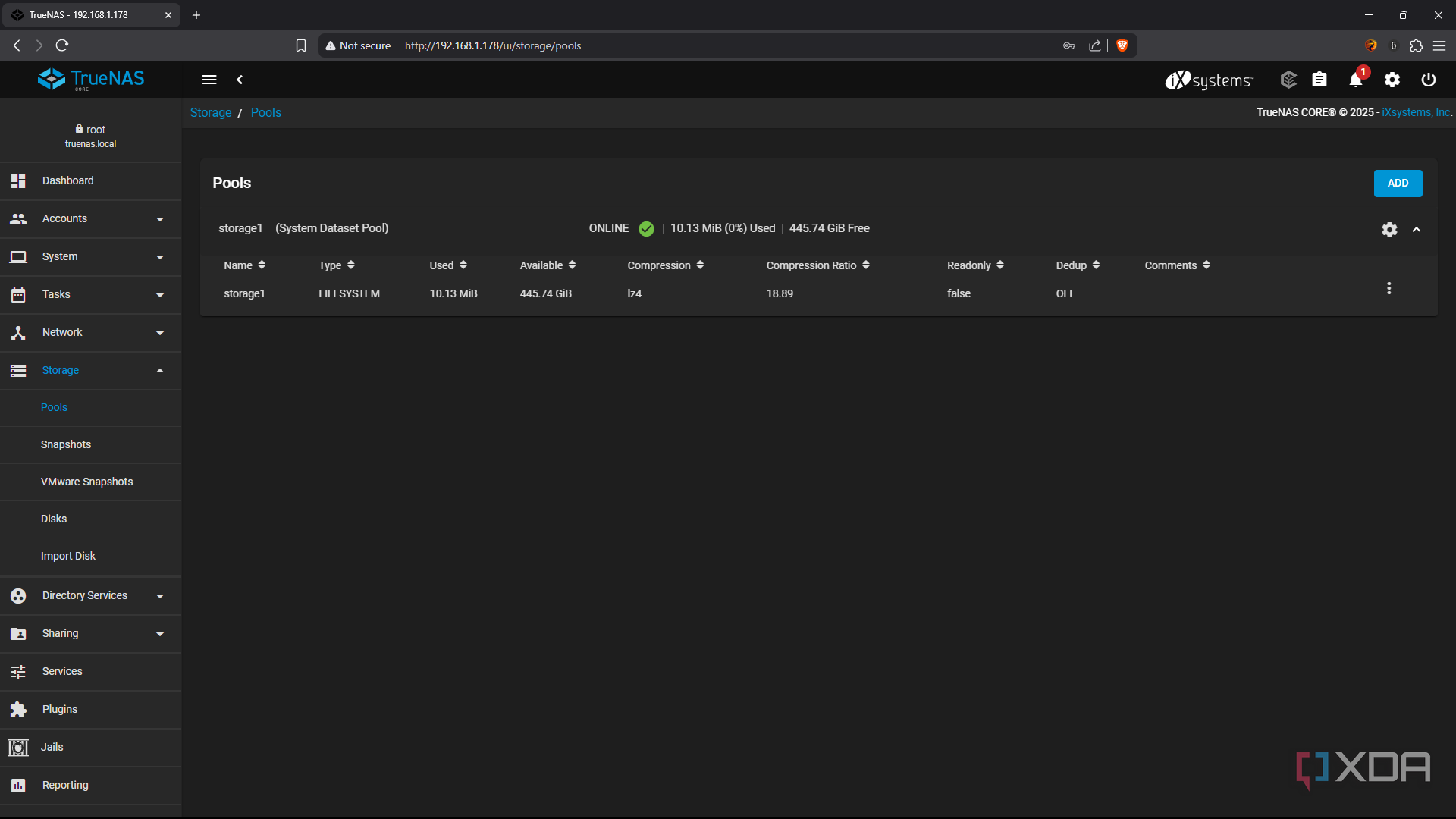 TrueNAS pool list