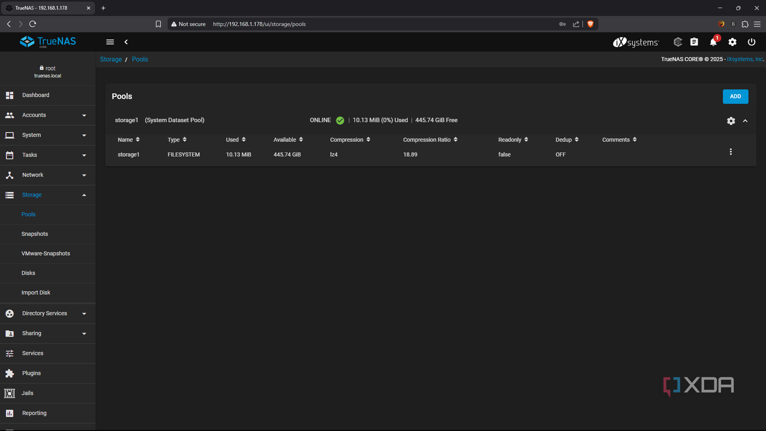 TrueNAS pool list