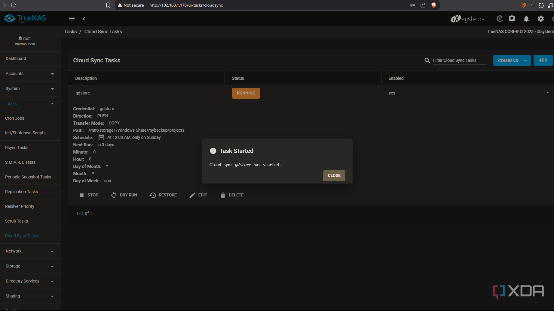 TrueNAS running cloud sync