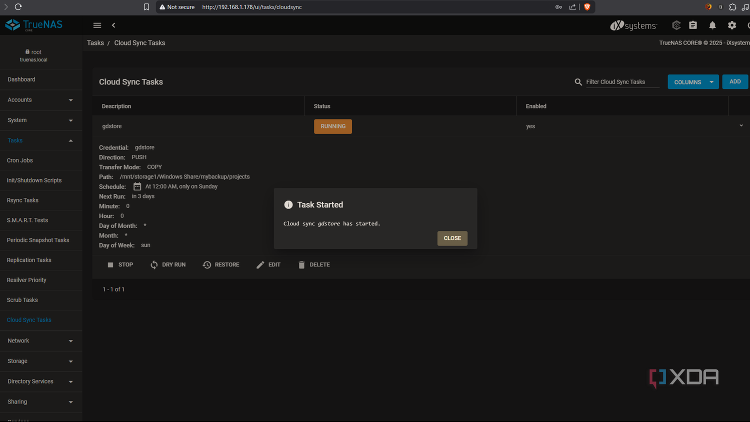 TrueNAS running cloud sync