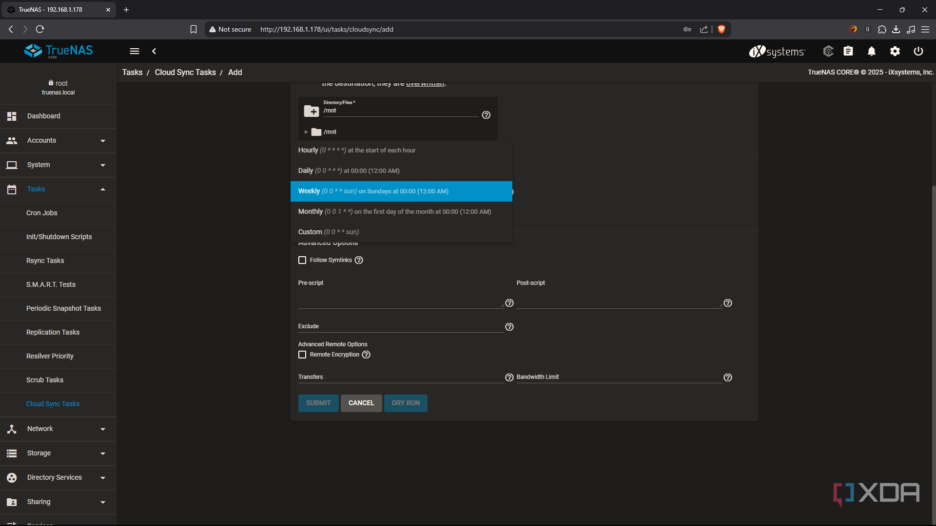 TrueNAS set cloud sync timer