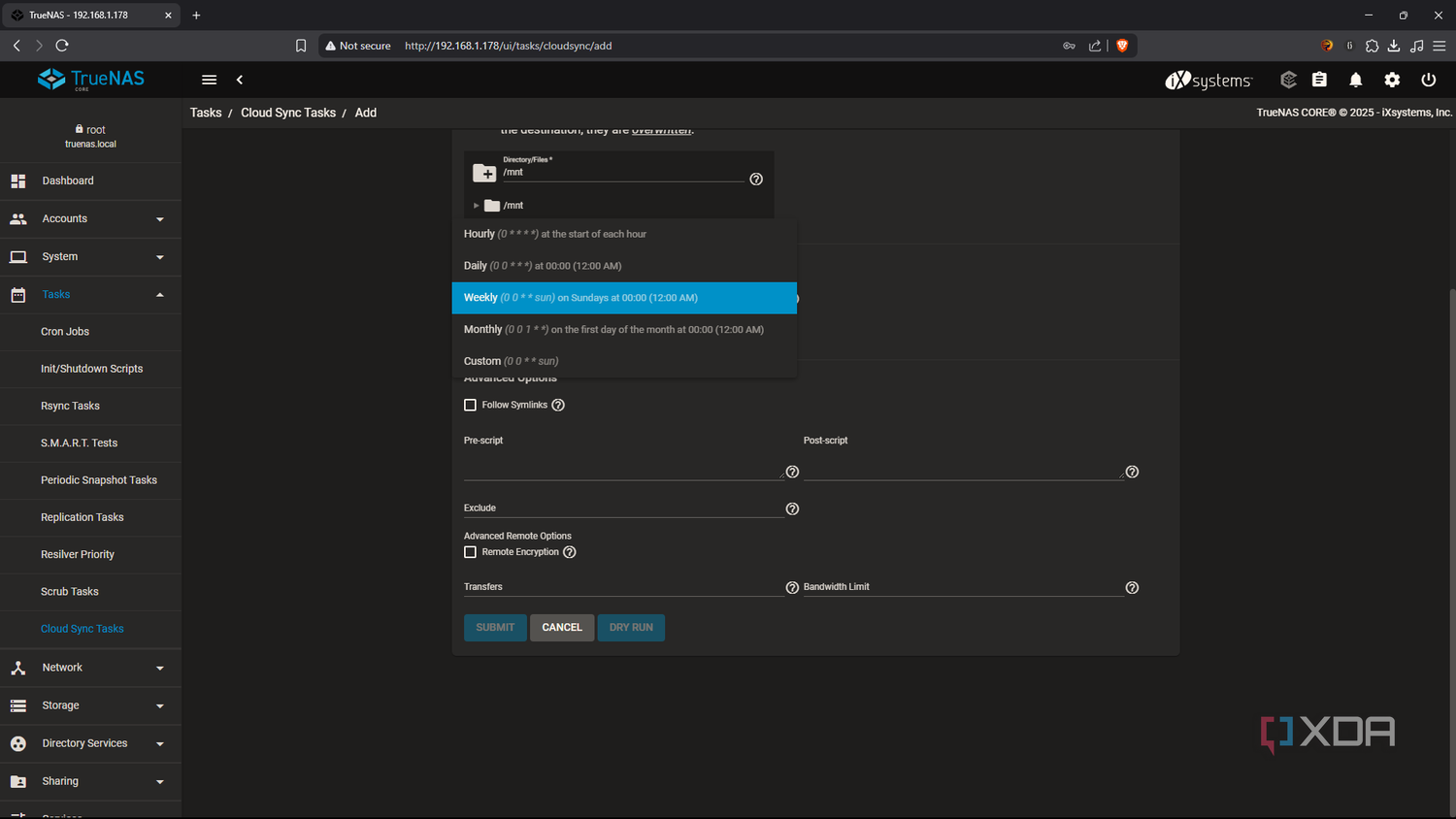 TrueNAS set cloud sync timer