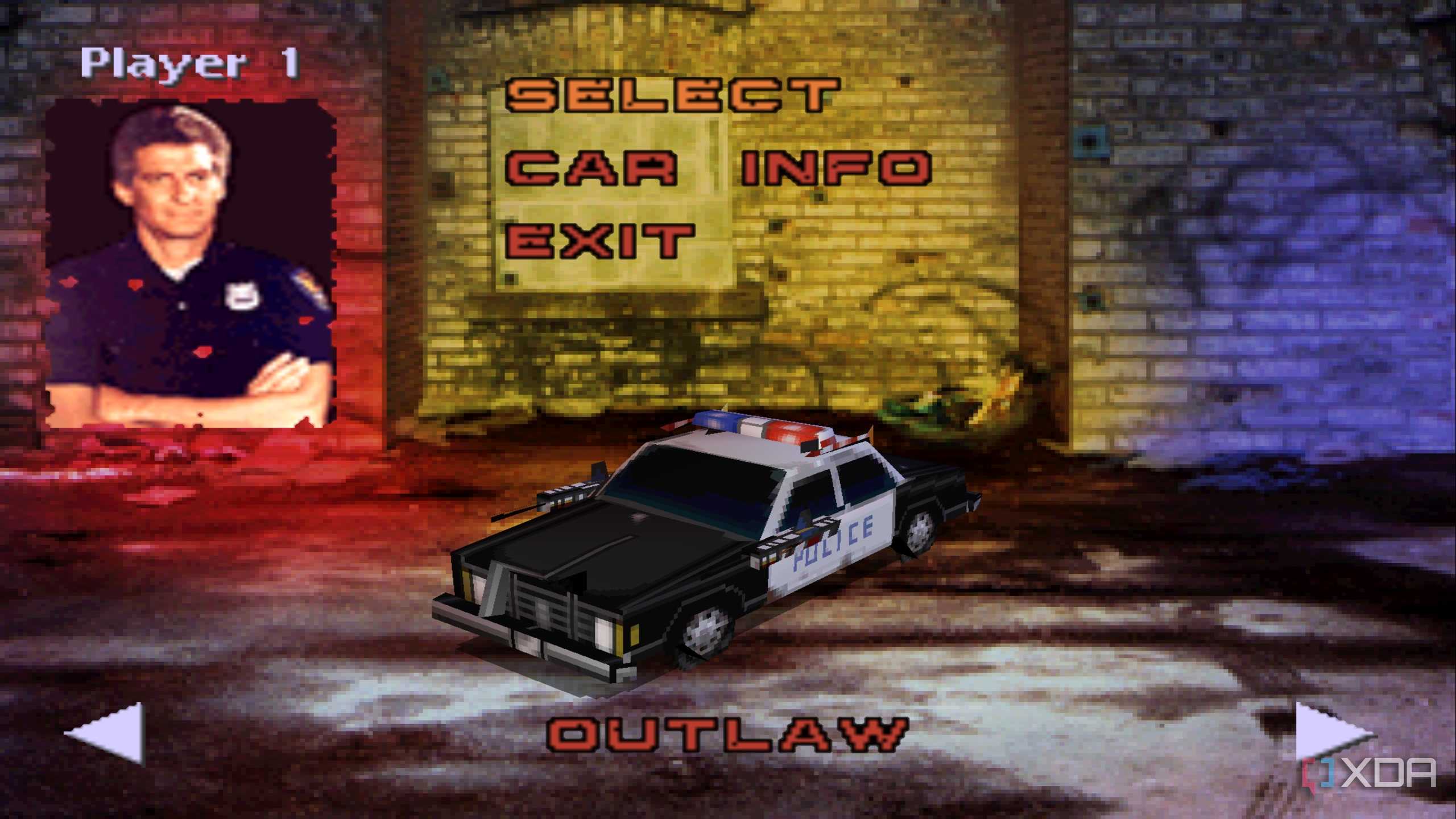 The car and character select screen in PlayStation 1 game Twisted Metal.