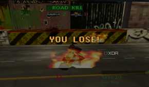 A buggy being destroyed in PlayStation 1 game Twisted Metal.