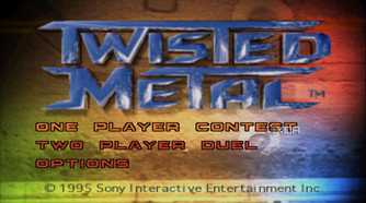 The main menu in PlayStation 1 game Twisted Metal.