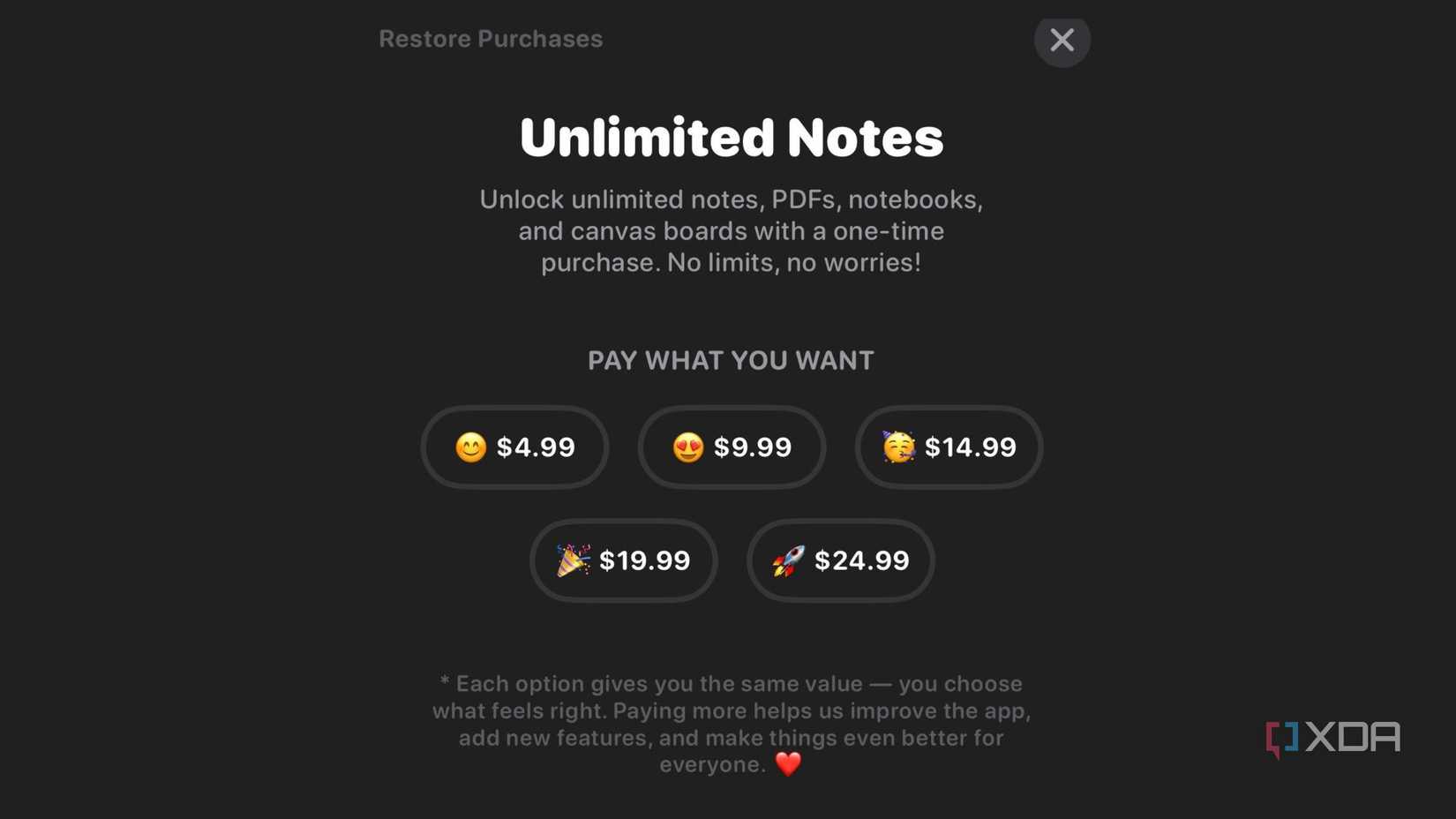 Notedras Unlimited Notes subscription page listing payment options