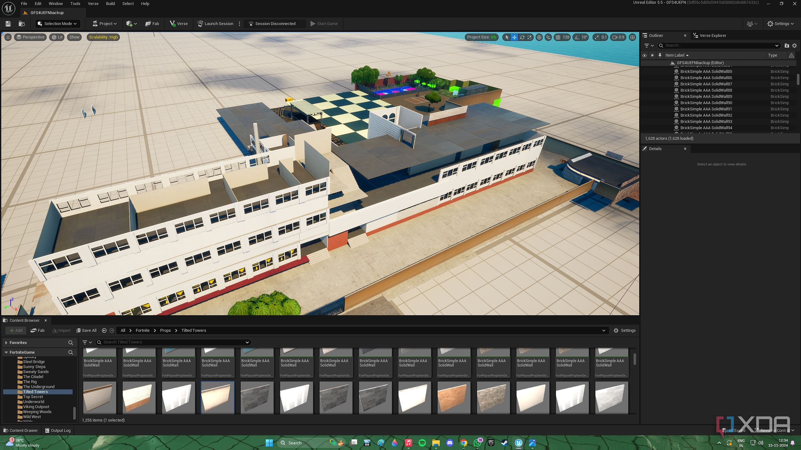 A custom, unfinished map in Unreal Engine for Fortnite.