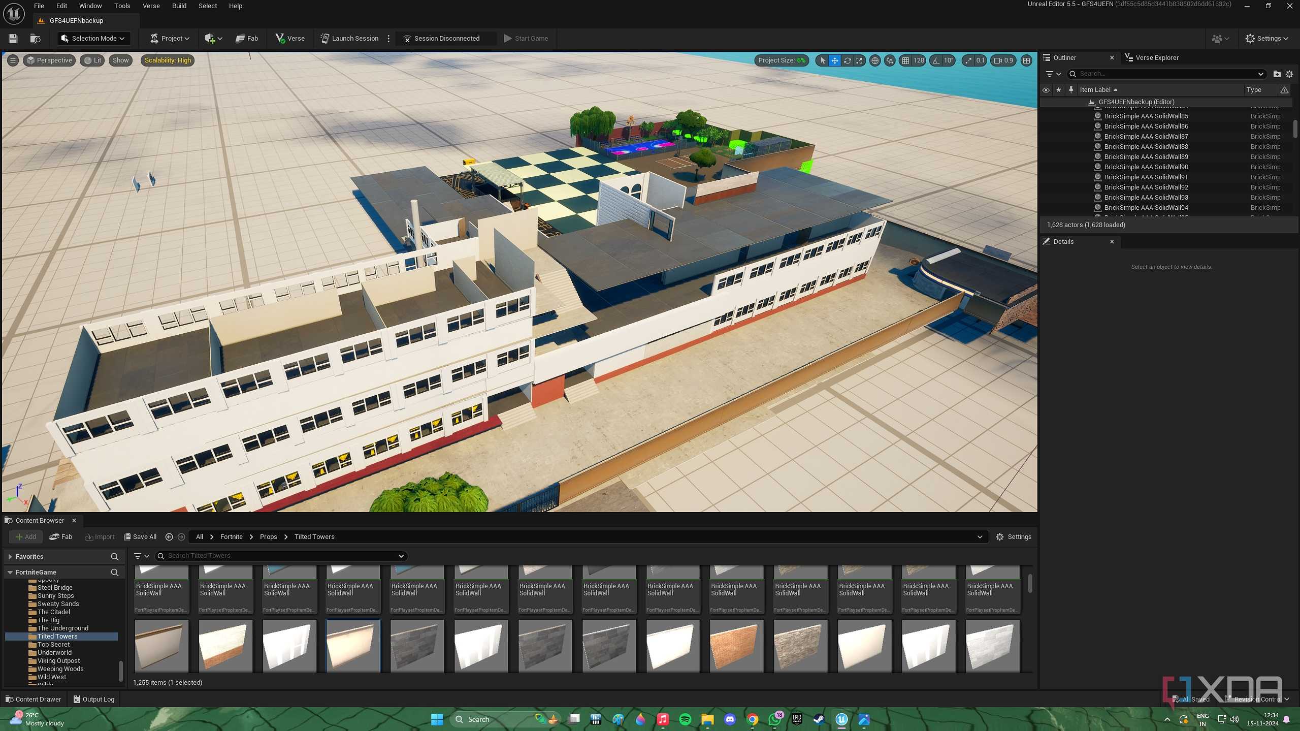 A custom, unfinished map in Unreal Engine for Fortnite.