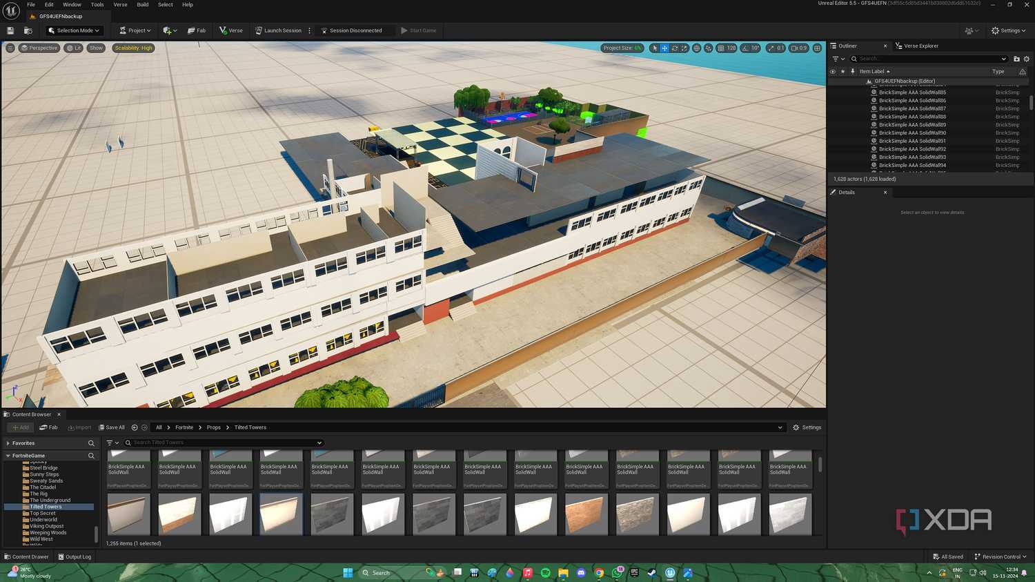 A custom, unfinished map in Unreal Engine for Fortnite.