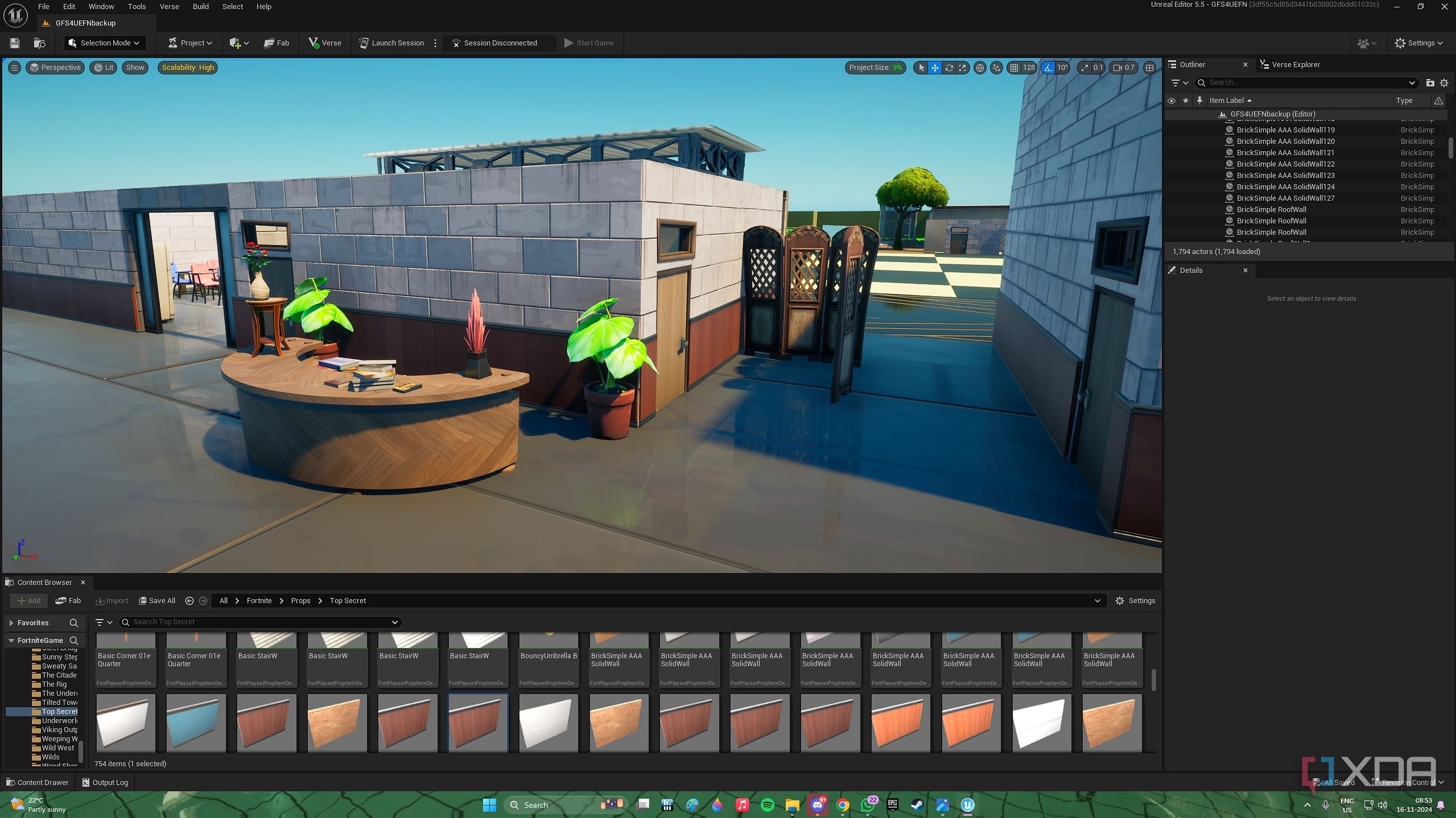 A custom, unfinished map in Unreal Engine for Fortnite.