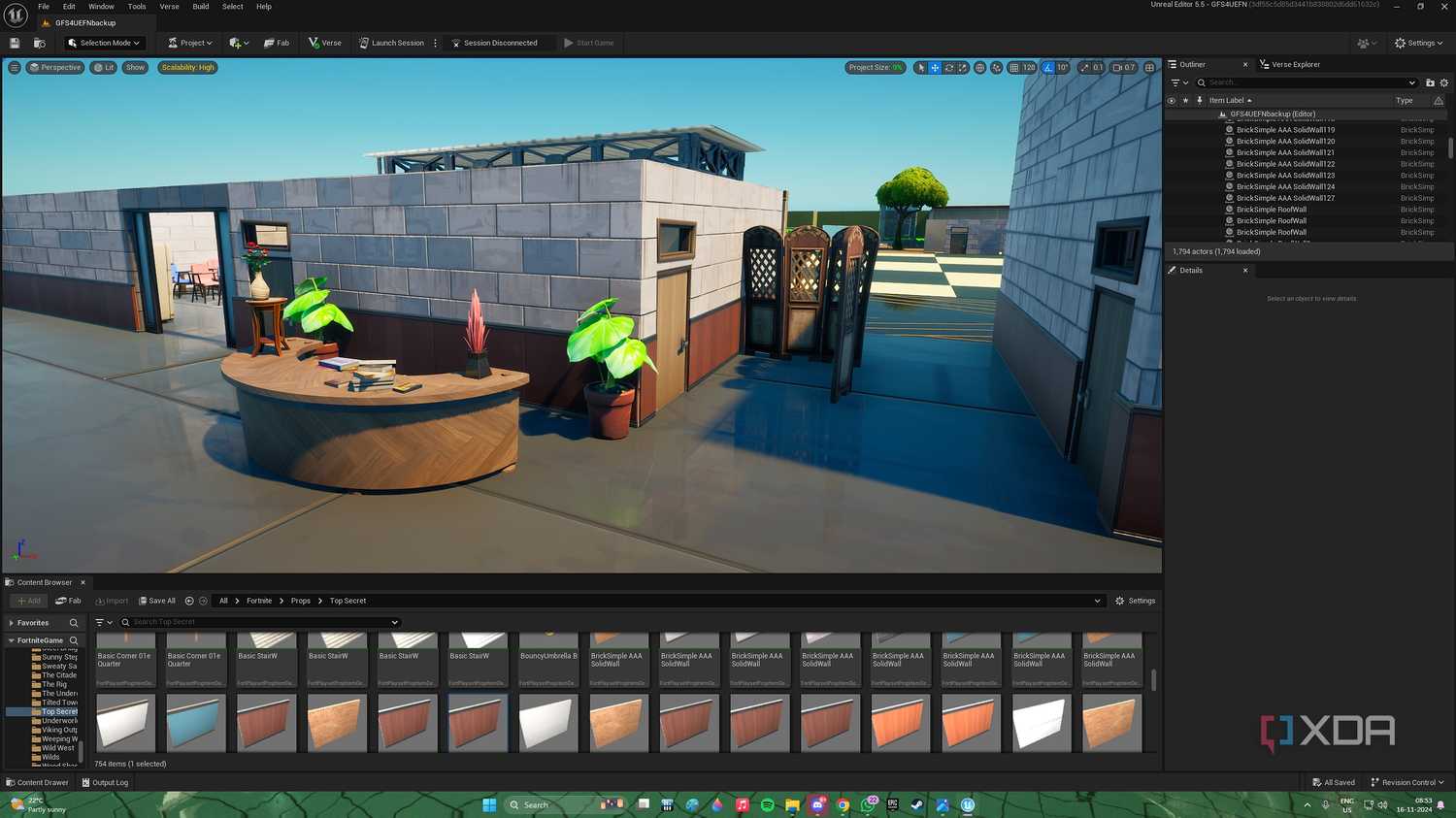 A custom, unfinished map in Unreal Engine for Fortnite.