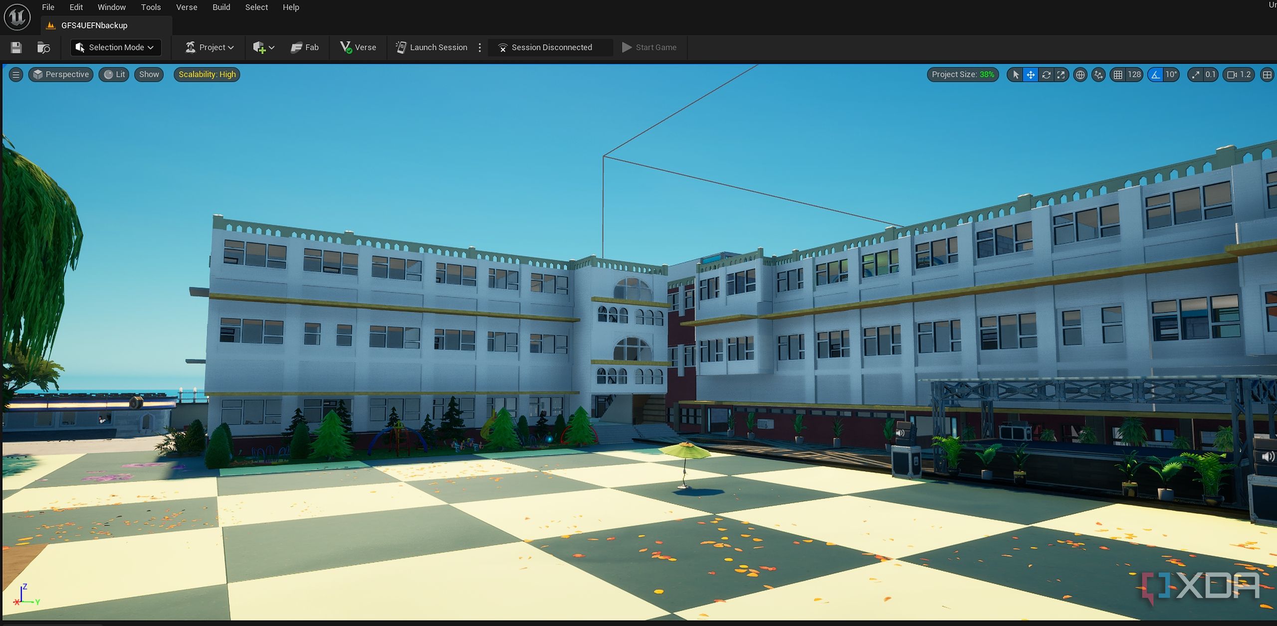 A custom, unfinished map in Unreal Engine for Fortnite.