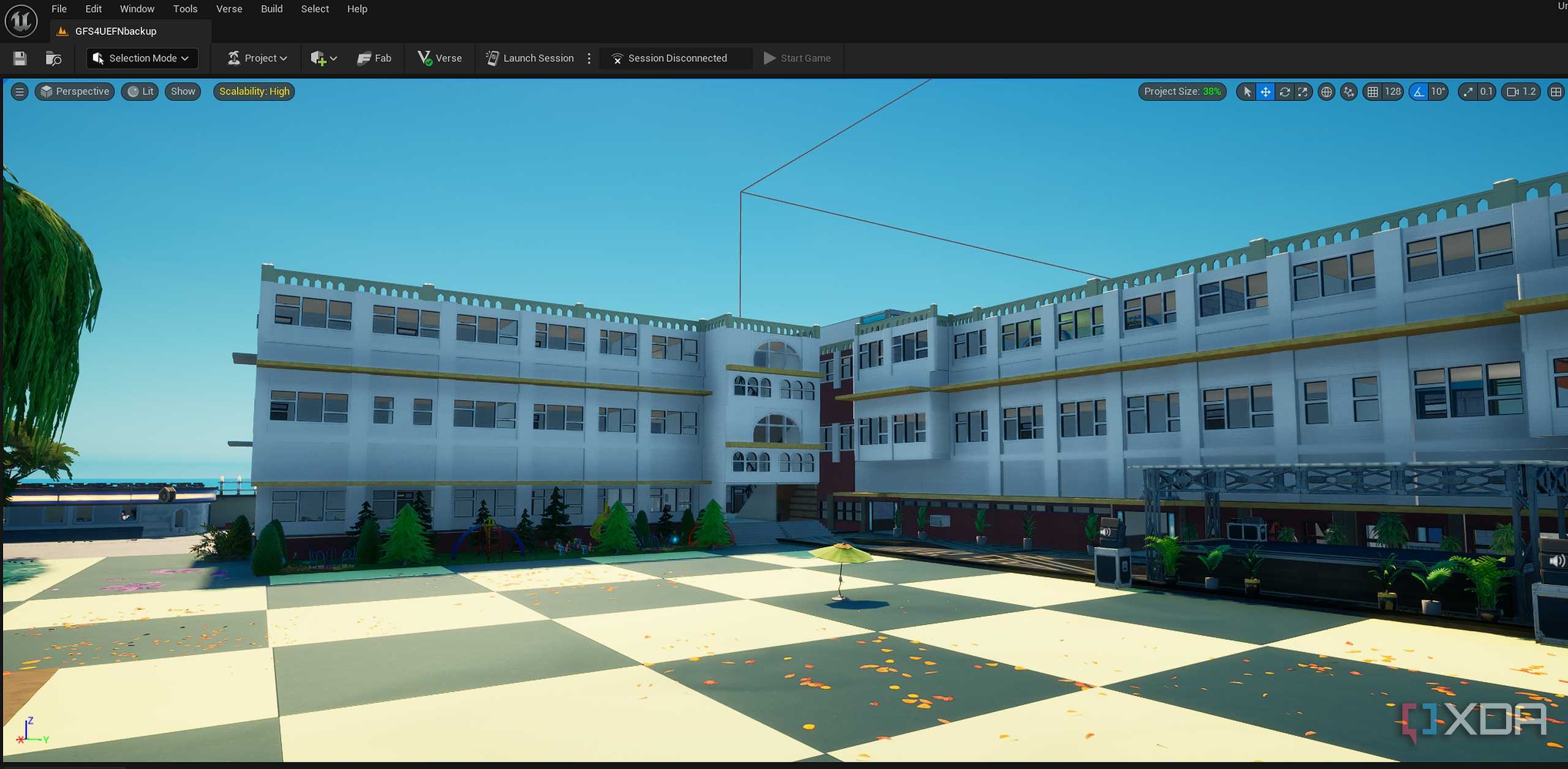 A custom, unfinished map in Unreal Engine for Fortnite.