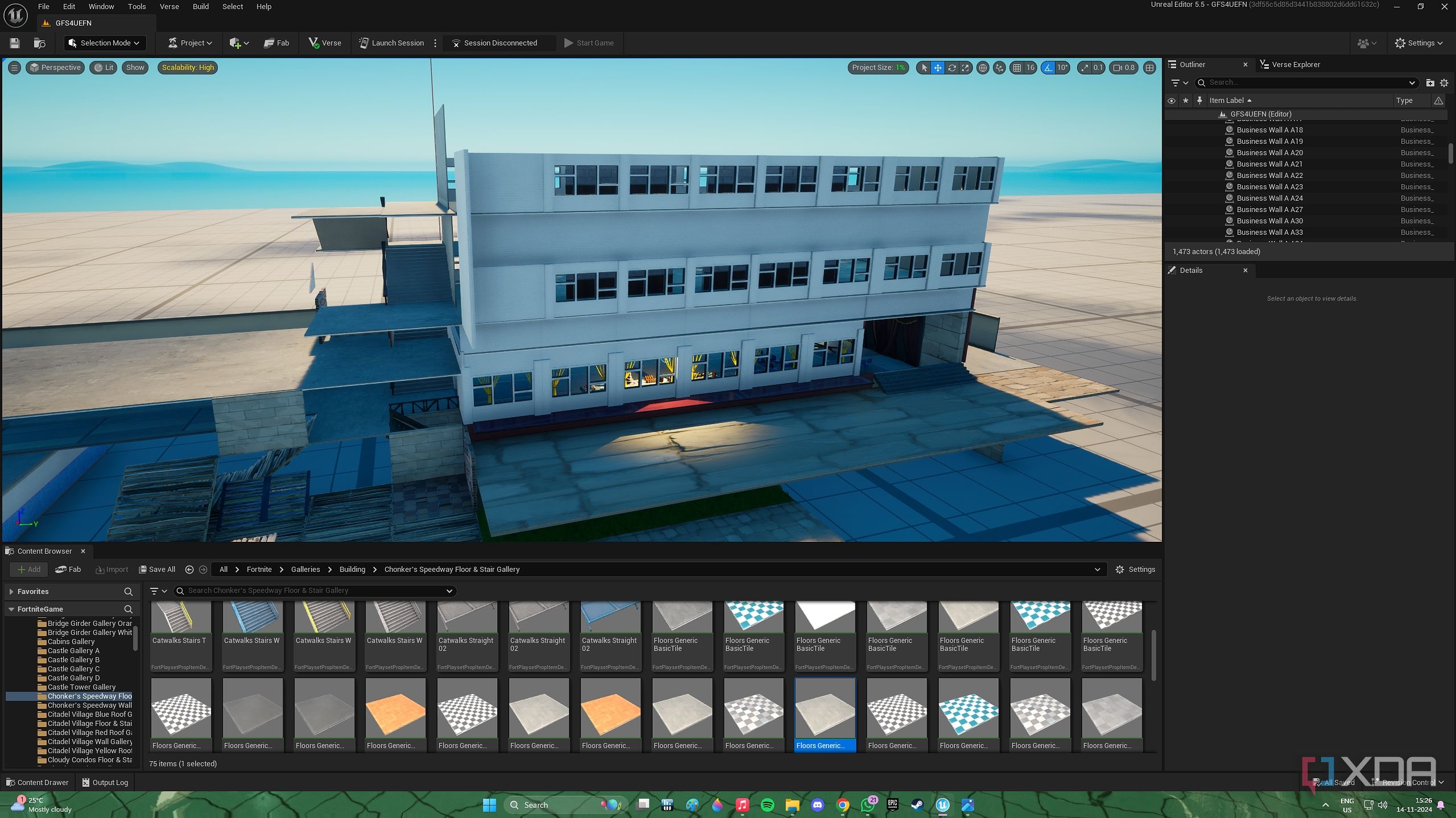 A custom, unfinished map in Unreal Engine for Fortnite.