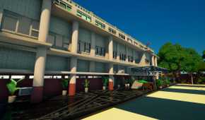 A high-school building in Fortnite.
