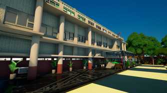 A high-school building in Fortnite.