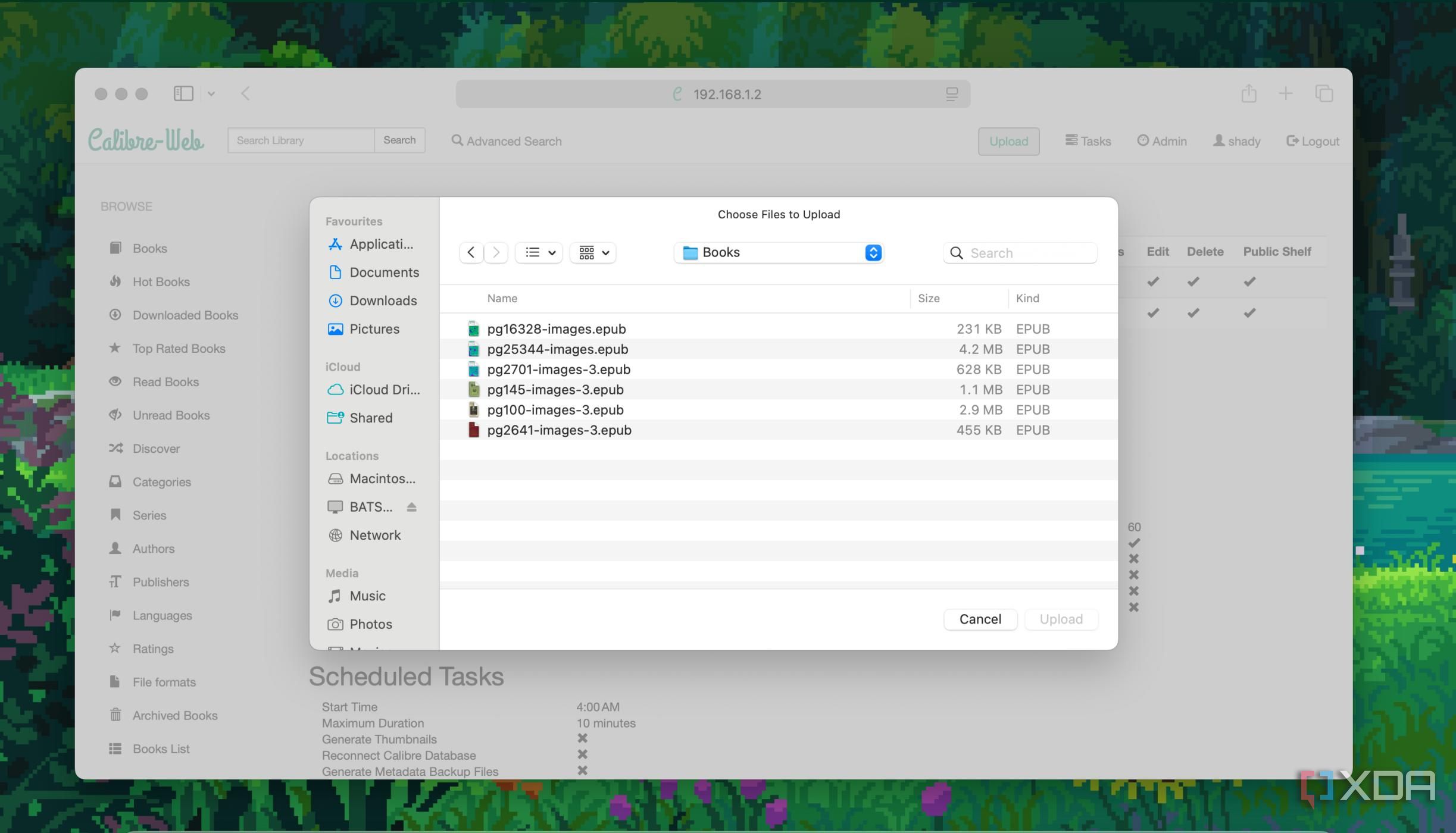Uploading books Calibre-web server self-hosted instance
