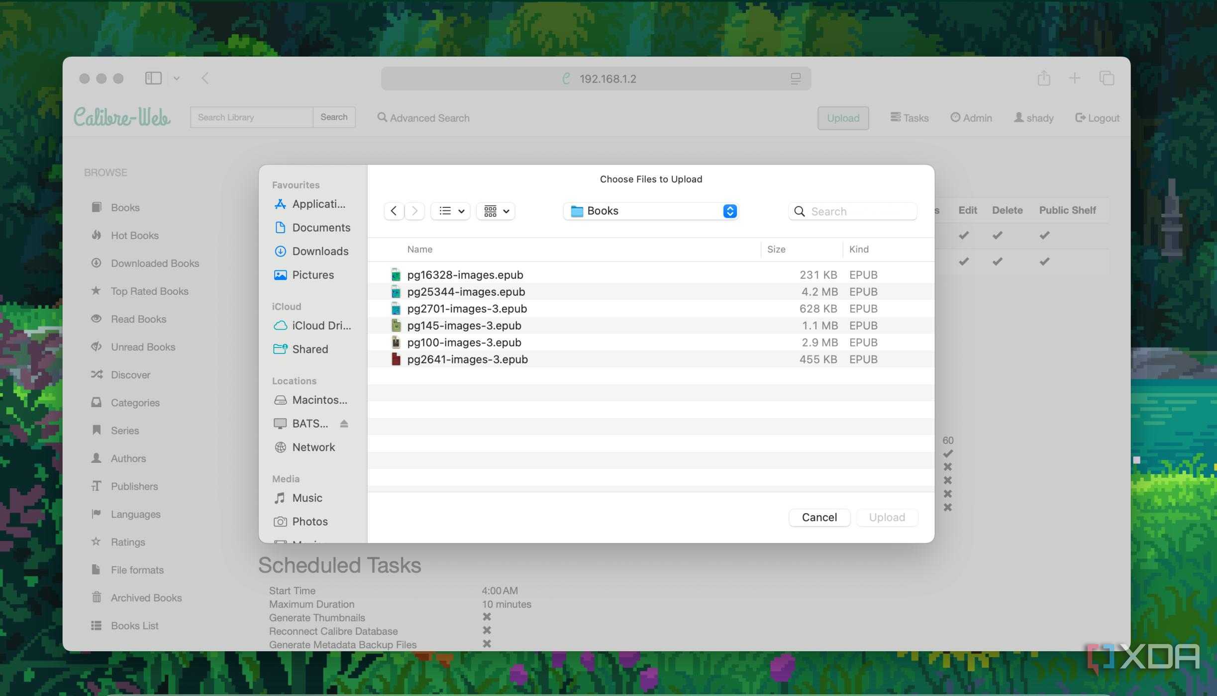 Uploading books Calibre-web server self-hosted instance